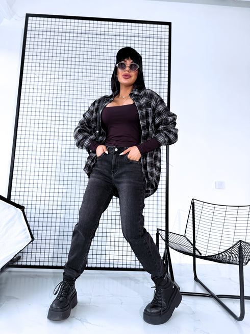 GRAFĪTA mom fit džinsa bikses HM313-5 "SMOKE"